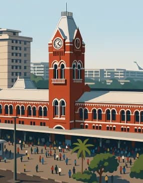 Outline drawing of Central Railway Station representing Chennai location of Inspace.