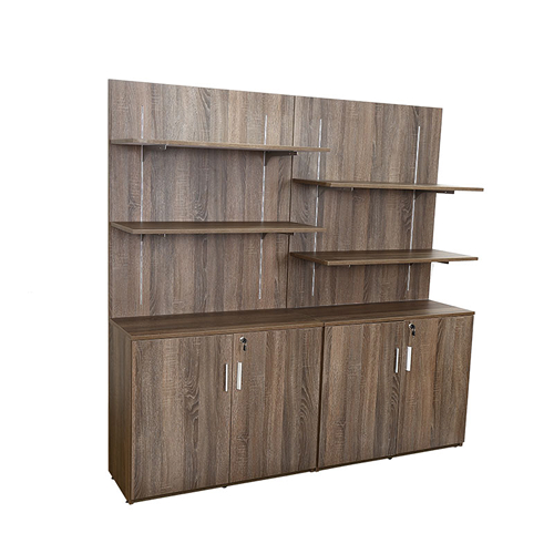 Office storage cabinet with multiple shelves and lockable doors.